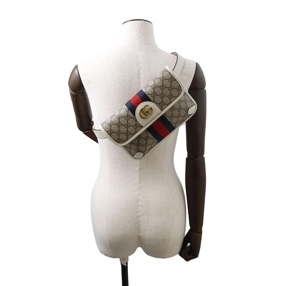 GUCCI GG Supreme Ophidia belt bag White/Beige 674081 GG SupremeCanvas Leather