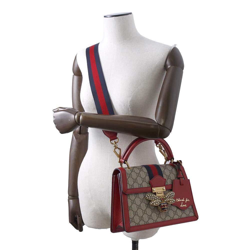 GUCCI GG Supreme Queen Margaret 2waBag Beige/Red 476541 GG SupremeCanvas Leather