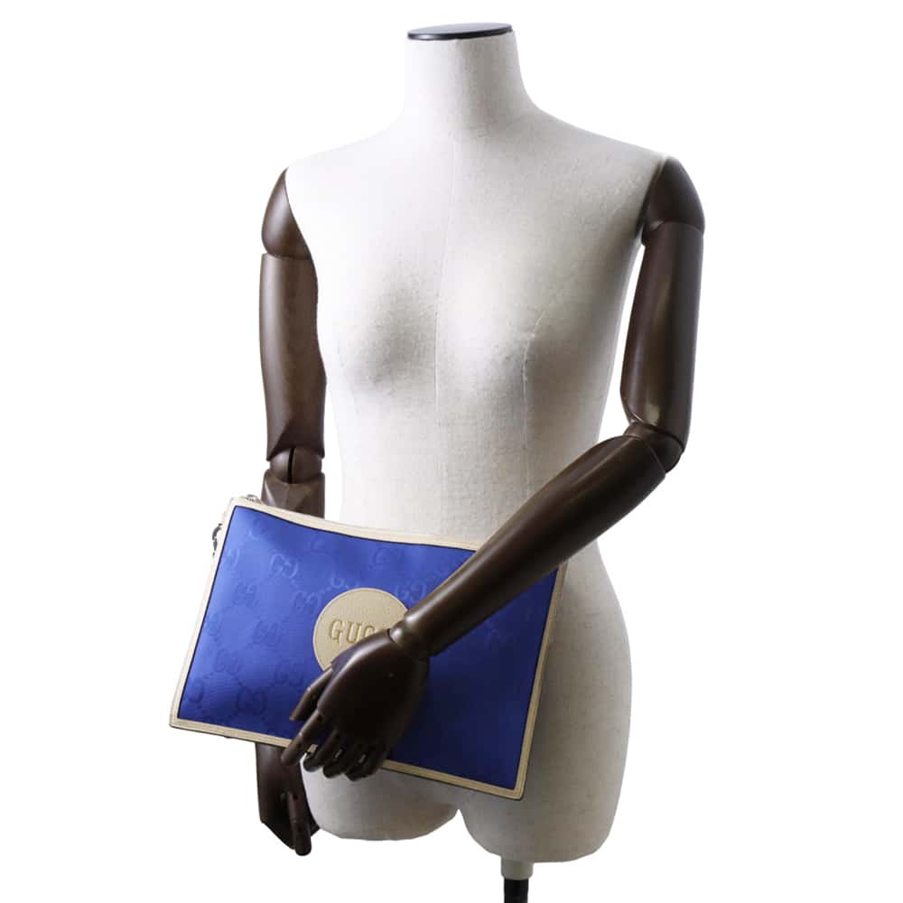 GUCCI Off the Grid Clutch Bag Blue/Ivory 625598 Nylon
