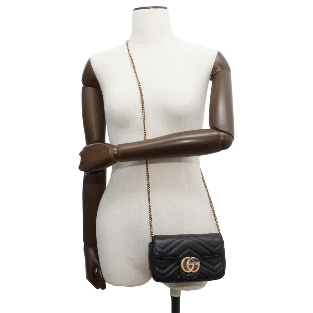 GUCCI GG Marmont Quilted Leather Super Mini Bag Black 476433