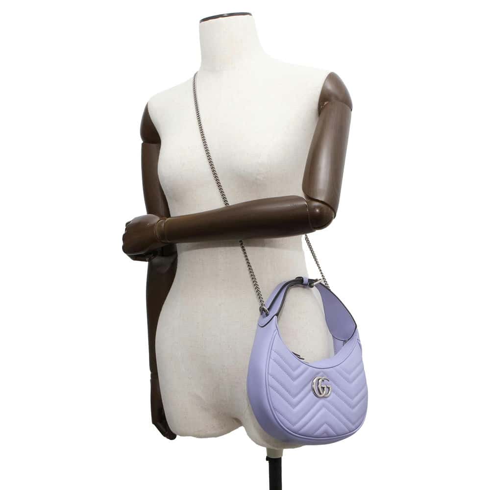 GUCCI GG Marmont Handbag Half Moon Purple 699514 Leather