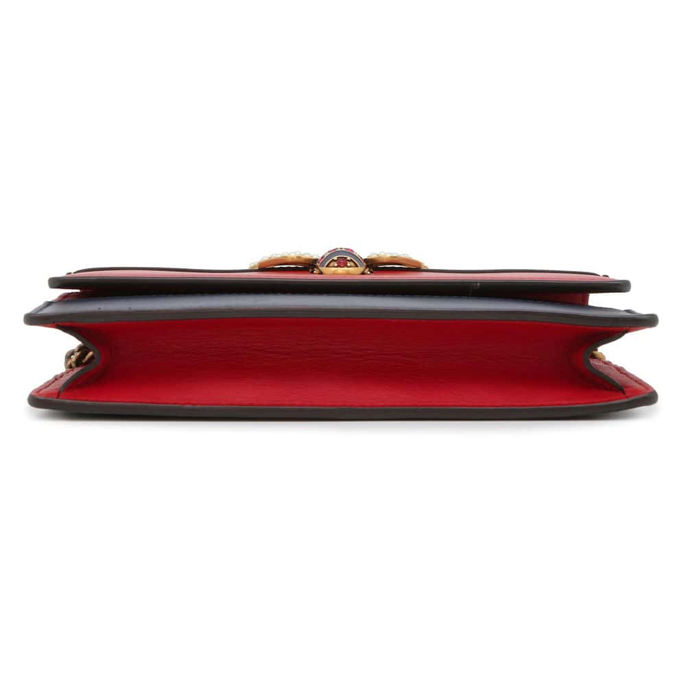 GUCCI Chain Wallet Queen Margaret Bee Red/White/Navy 476079 Leather
