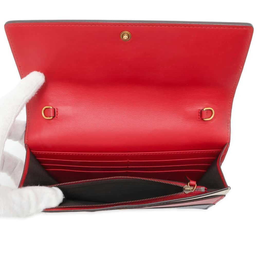 GUCCI Chain Wallet Queen Margaret Bee Red/White/Navy 476079 Leather