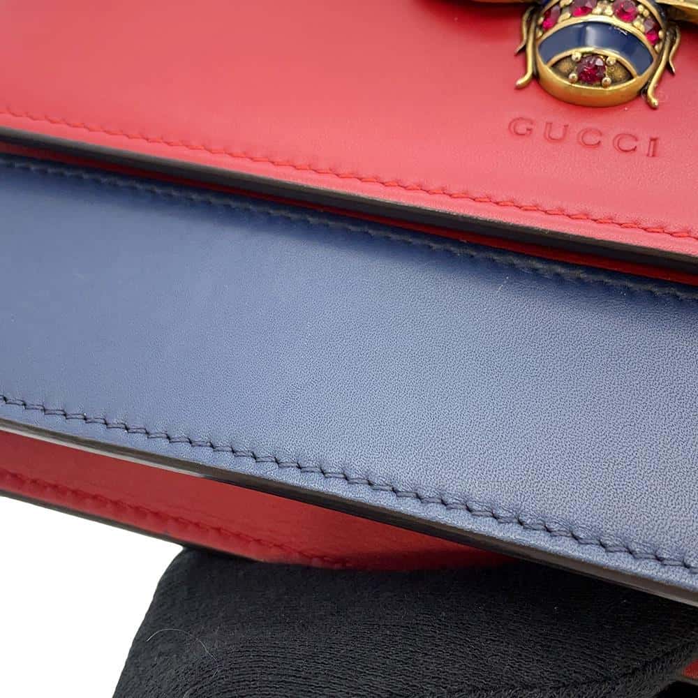 GUCCI Chain Wallet Queen Margaret Bee Red/White/Navy 476079 Leather