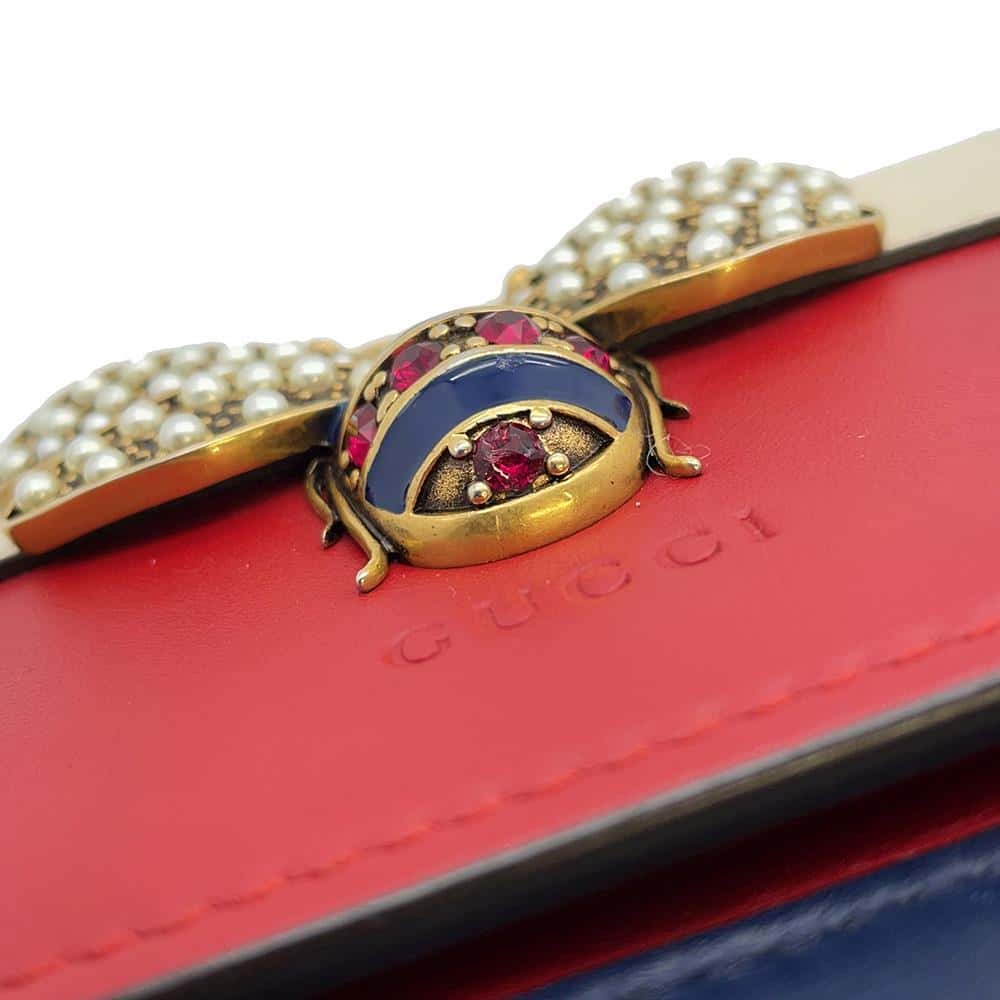 GUCCI Chain Wallet Queen Margaret Bee Red/White/Navy 476079 Leather