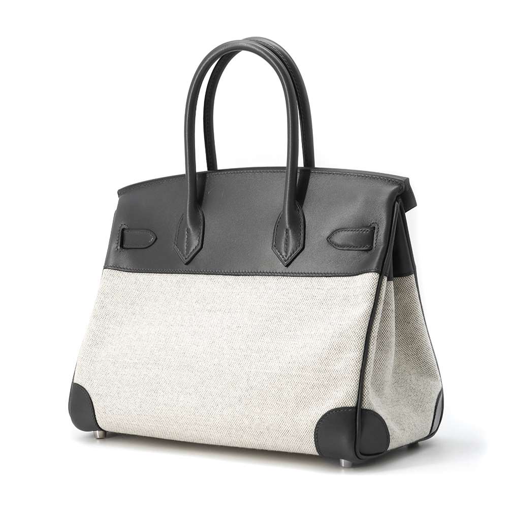 HERMES Birkin Gray/Ecru Toile H Box Calf Leather Size 30