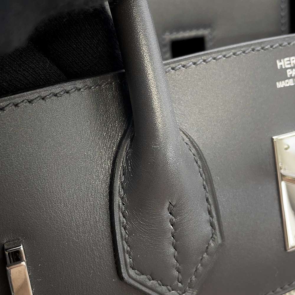 HERMES Birkin Gray/Ecru Toile H Box Calf Leather Size 30