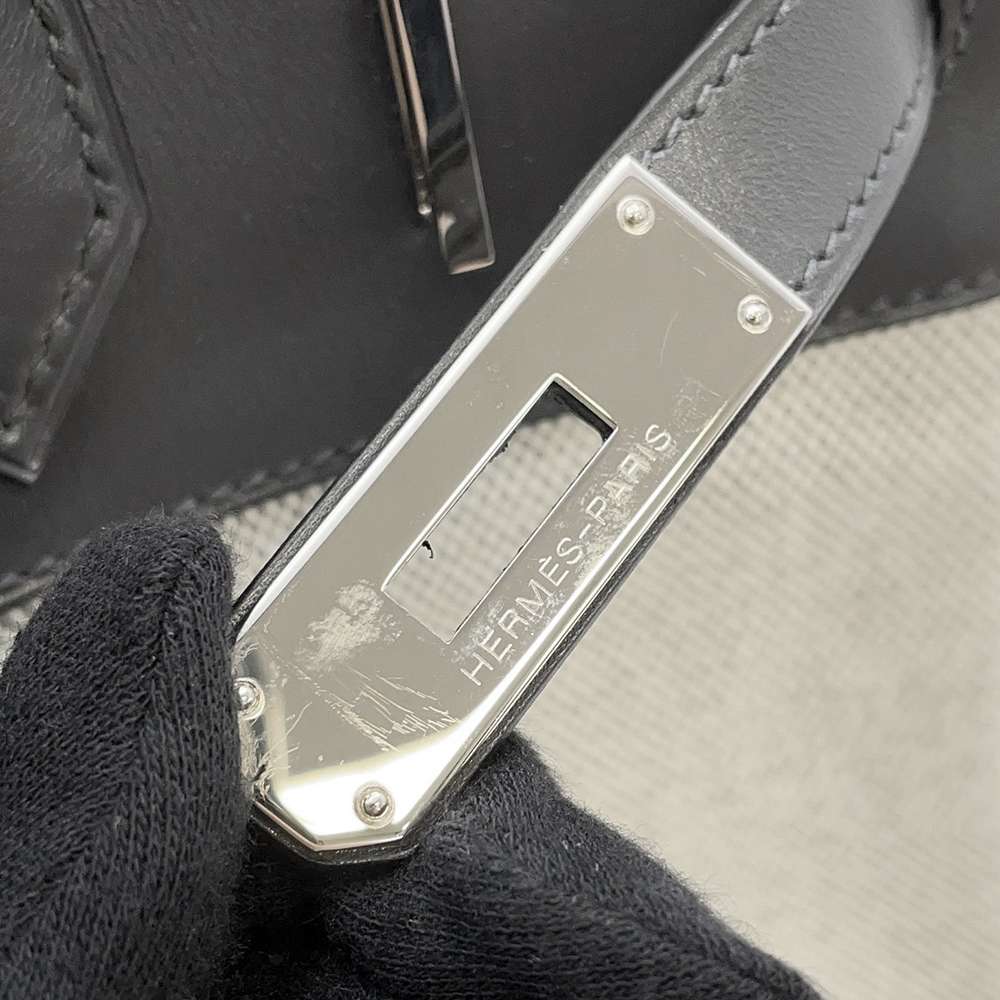 HERMES Birkin Gray/Ecru Toile H Box Calf Leather Size 30