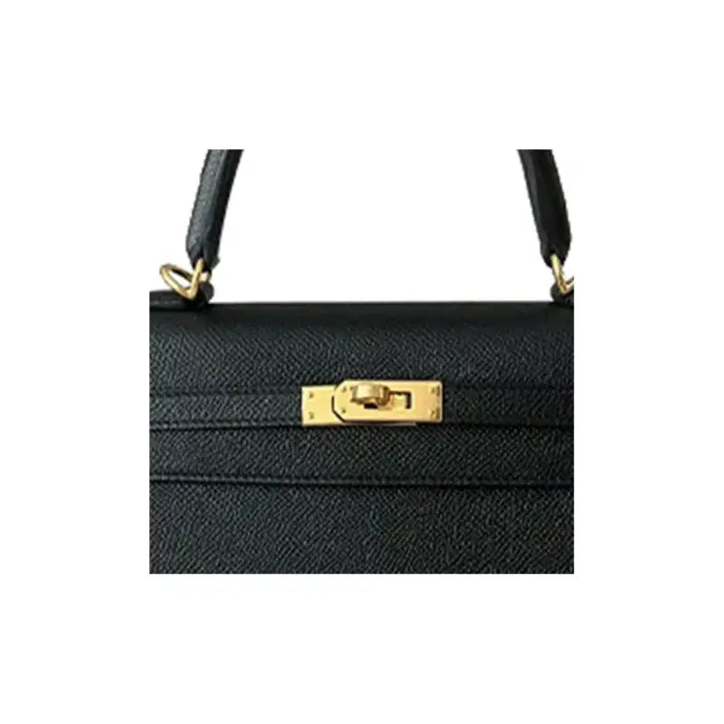 HERMES Kelly 25 Bag Epsom Leather Handbag (25,28) Black gold hardware