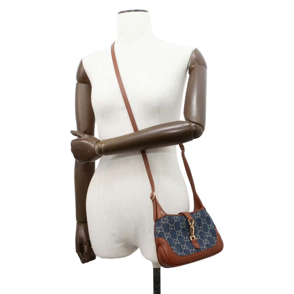 GUCCI GG Supreme Jackie1961 2wayShoulder Bag Blue/Brown 637092 Denim Leather