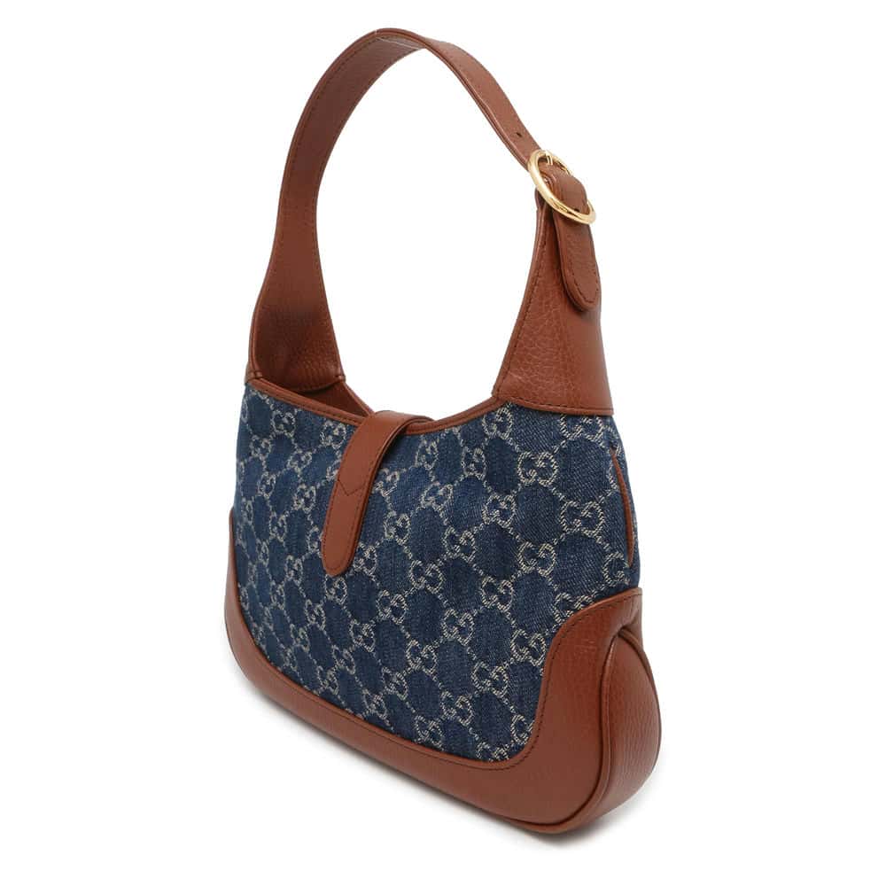 GUCCI New Jackie Handbag Blue/Brown 636706 Denim Leather