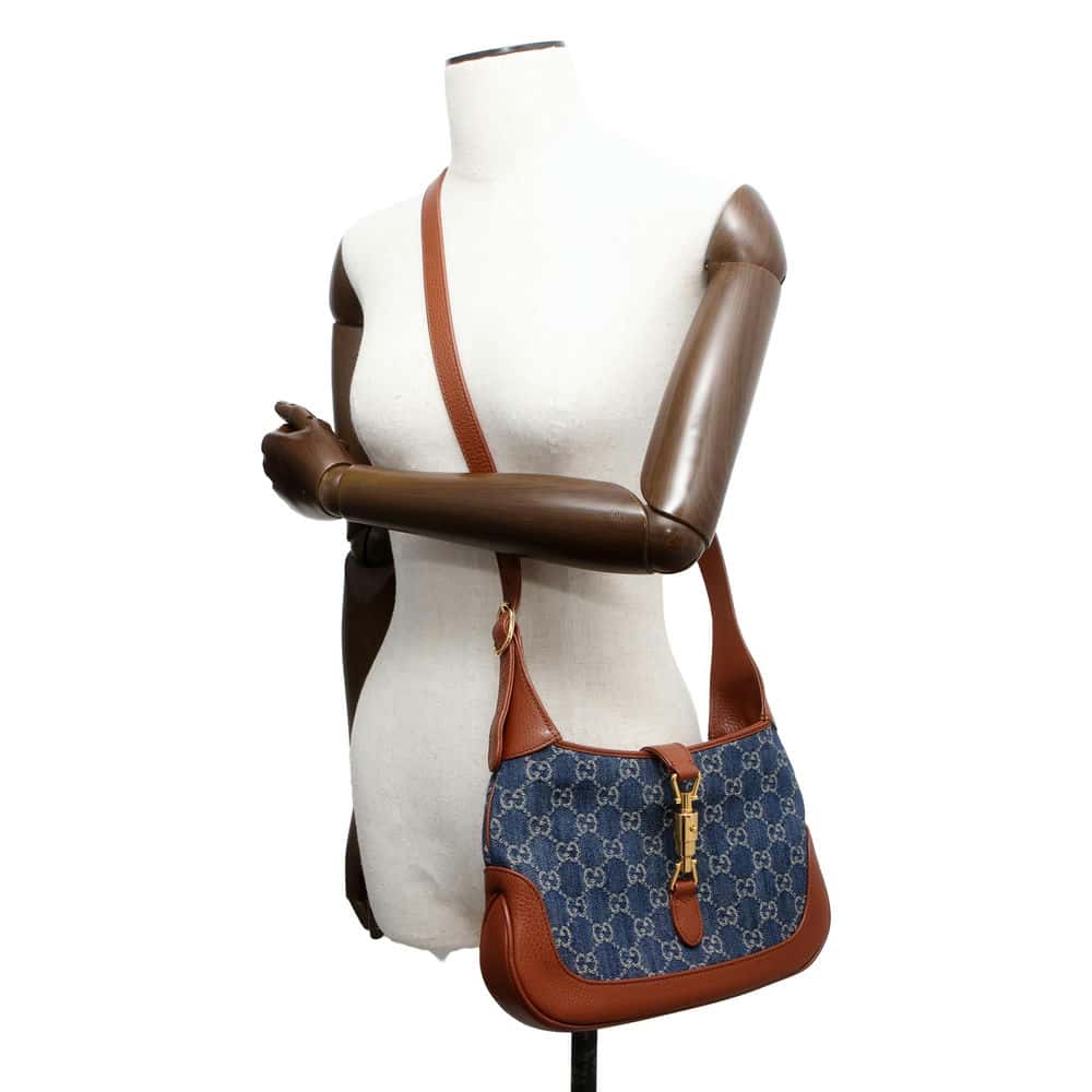 GUCCI New Jackie Handbag Blue/Brown 636706 Denim Leather