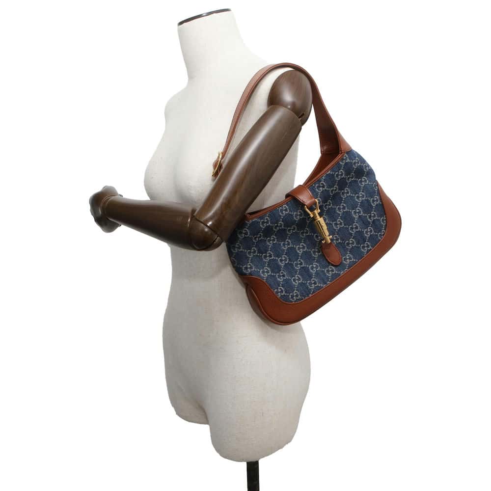 GUCCI New Jackie Handbag Blue/Brown 636706 Denim Leather