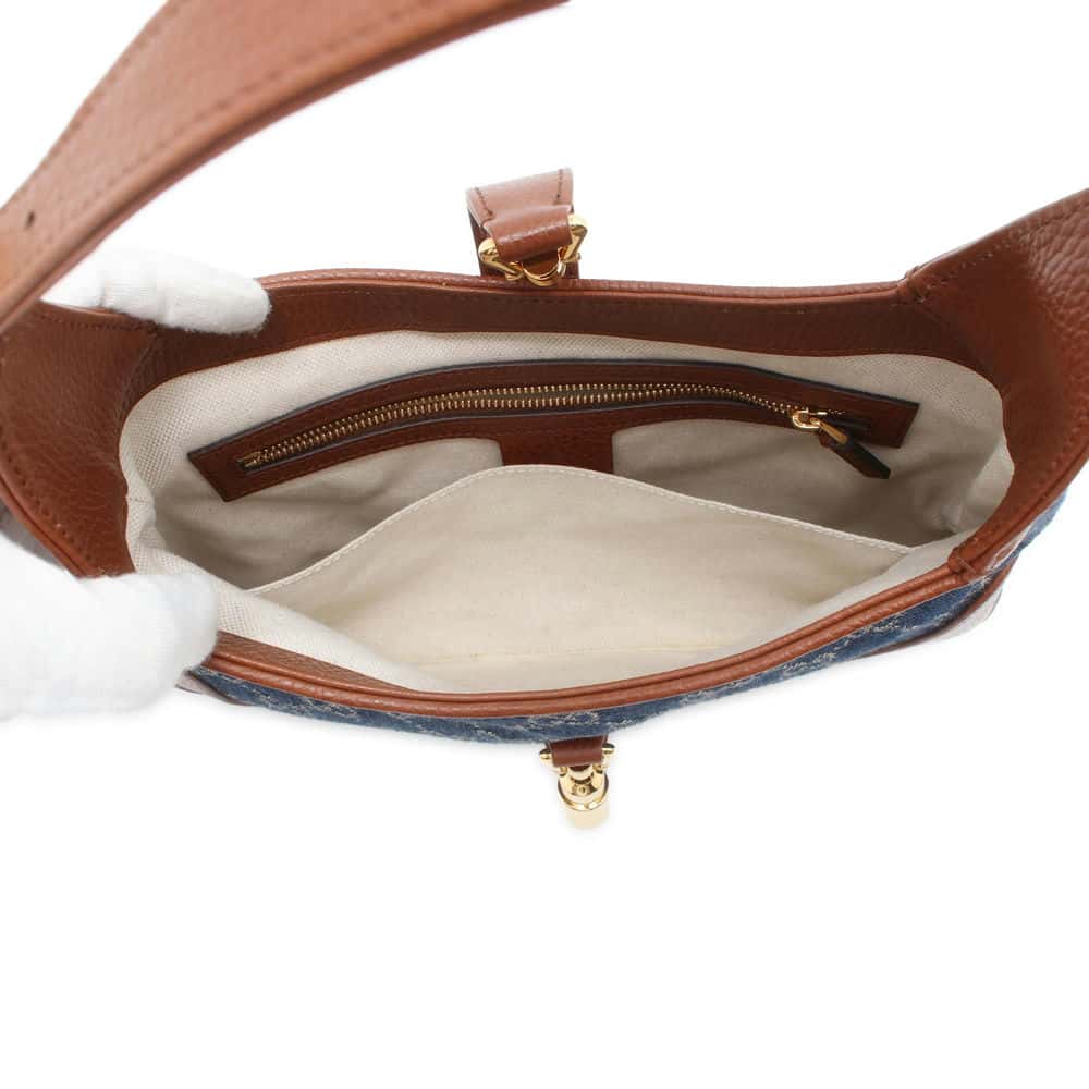 GUCCI New Jackie Handbag Blue/Brown 636706 Denim Leather