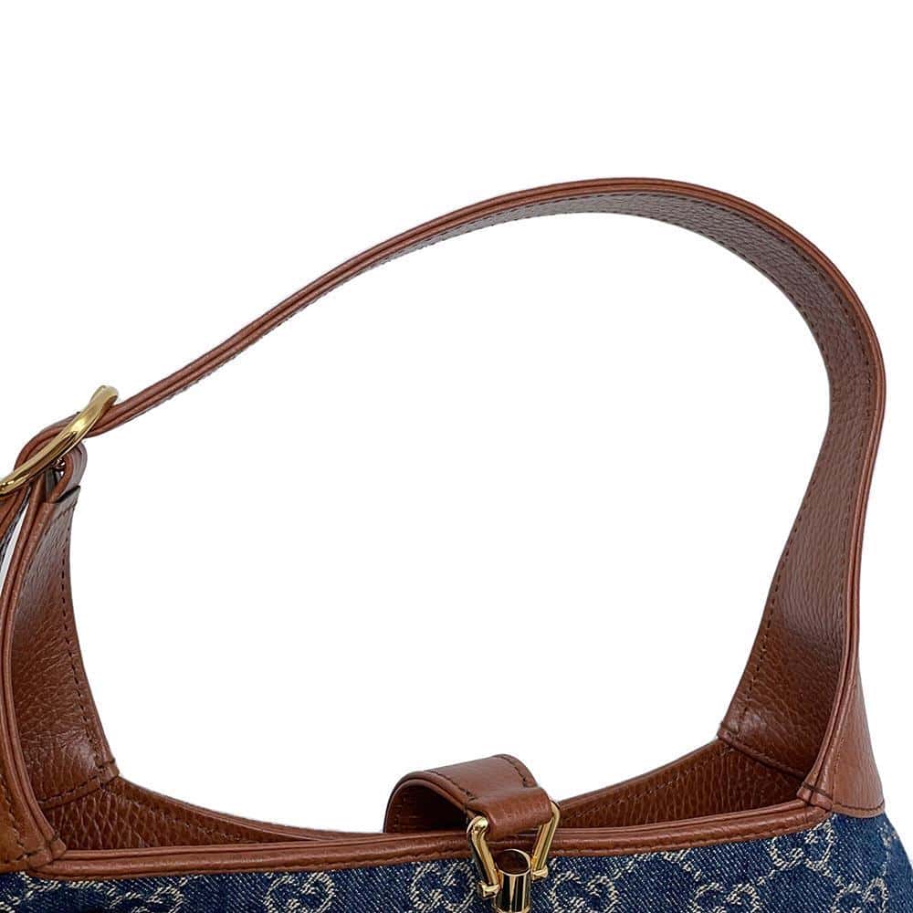 GUCCI New Jackie Handbag Blue/Brown 636706 Denim Leather