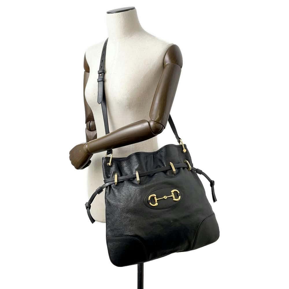 GUCCI Horsebit Shoulder Bag Black 602089 Leather