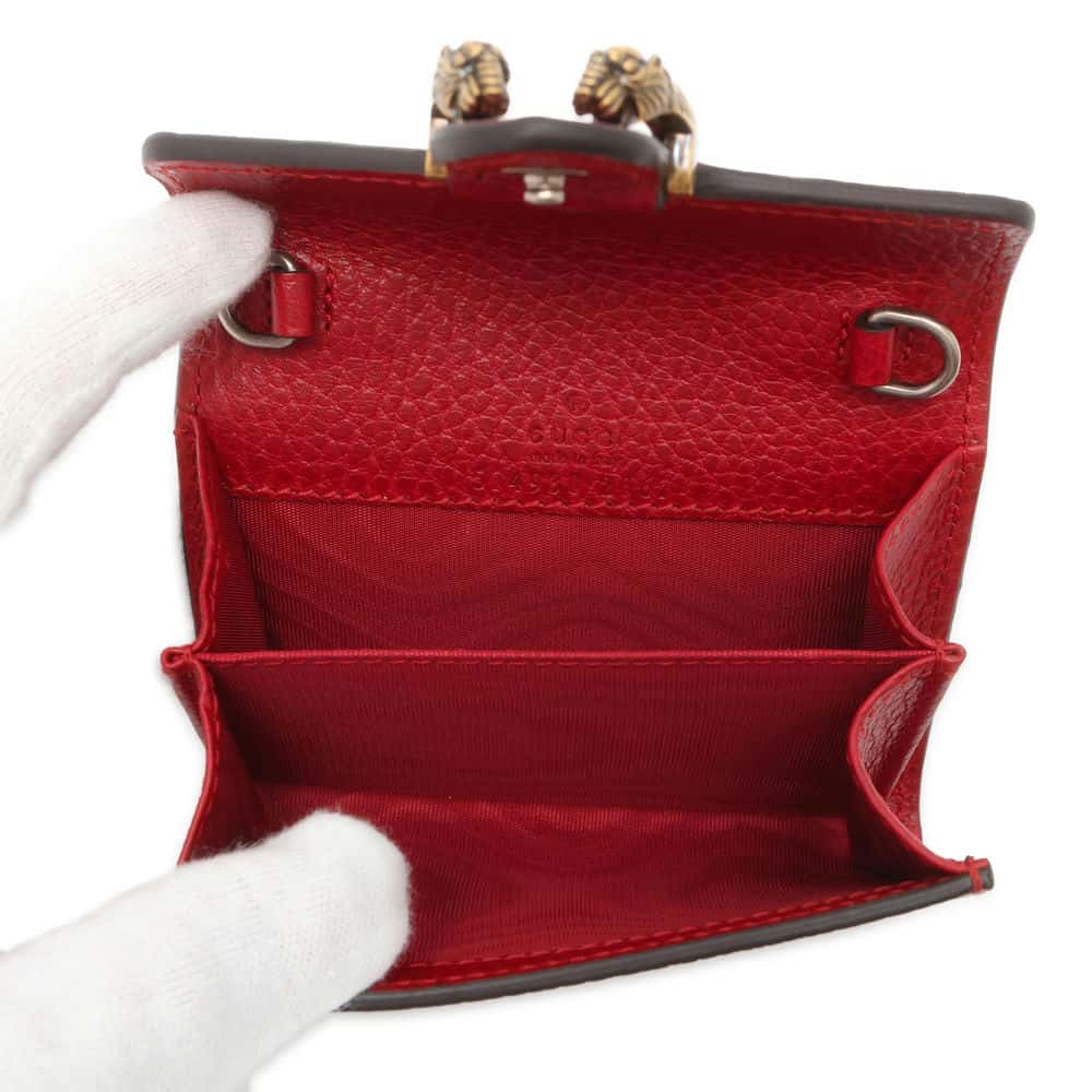 GUCCI Dionysus Chain Card Case Red 574930 Leather