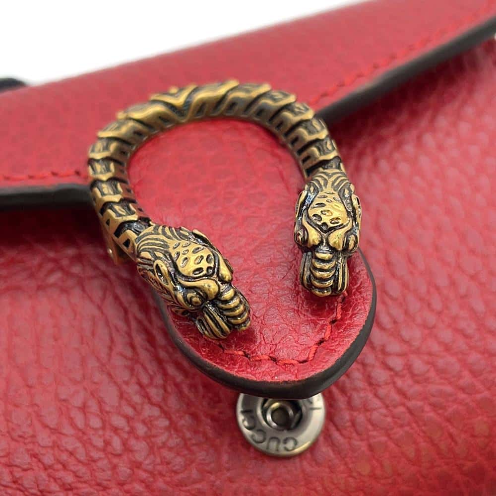 GUCCI Dionysus Chain Card Case Red 574930 Leather