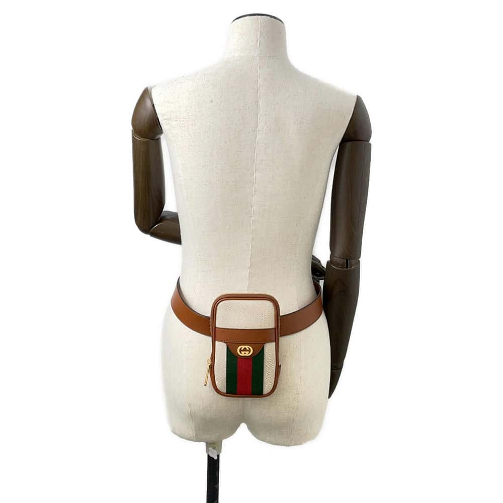 GUCCI Cherie Line Belt Bag Phone Case Beige/Brown 581519 Canvas Leather