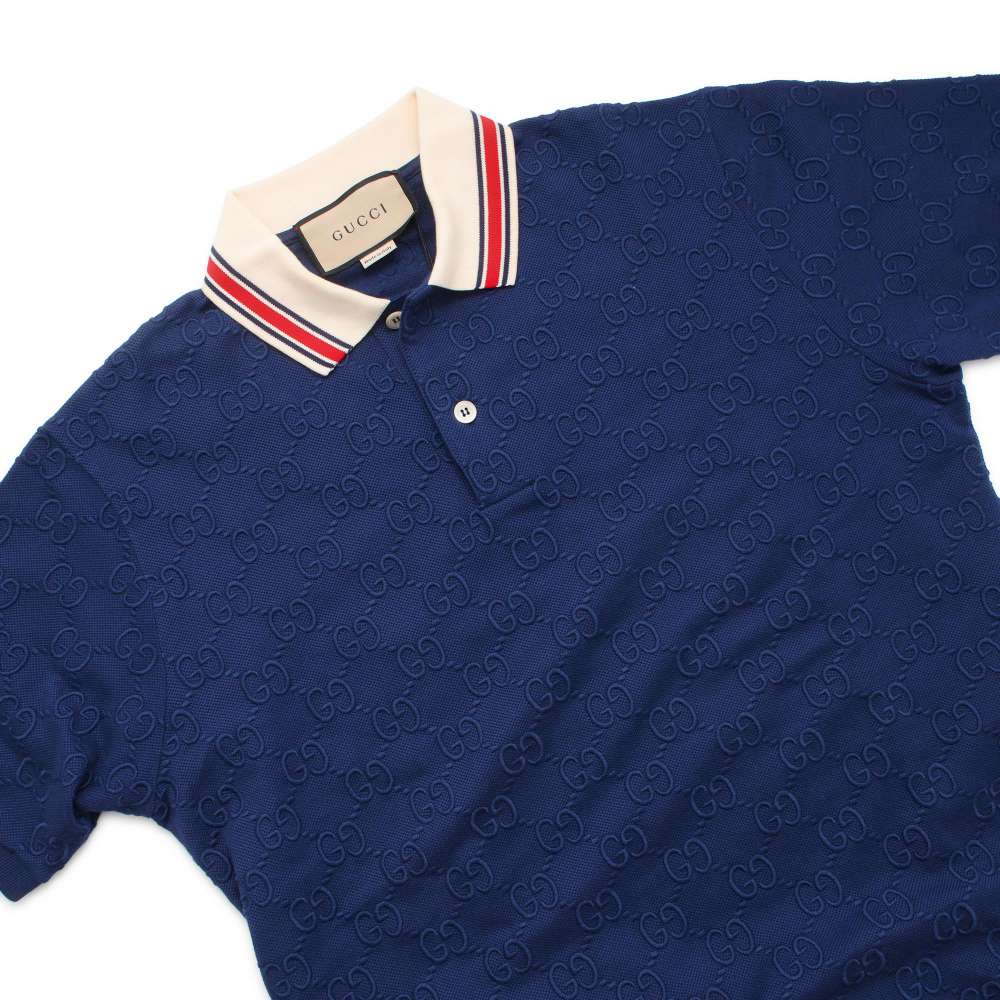 GUCCI GG Stretch Cotton Polo Shirt Size XS Blue 598956 Cotton93% Polyurethane7%