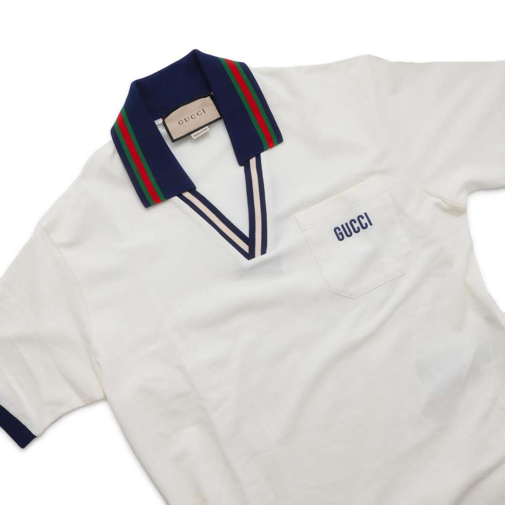 GUCCI Cotton pique polo shirt Size XS White/Blue 737667 Cotton94% Polyurethane6%
