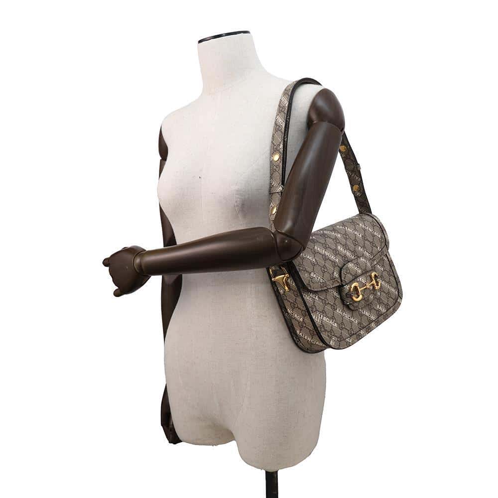 GUCCI BALENCIAGACollaboration Horsebit1955 Shoulder Bag Beige 602204 GG SupremeCanvas