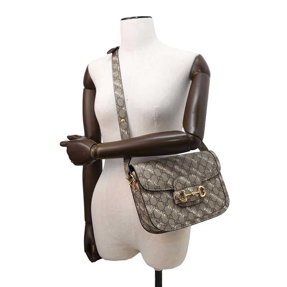 GUCCI BALENCIAGACollaboration Horsebit1955 Shoulder Bag Beige 602204 GG SupremeCanvas