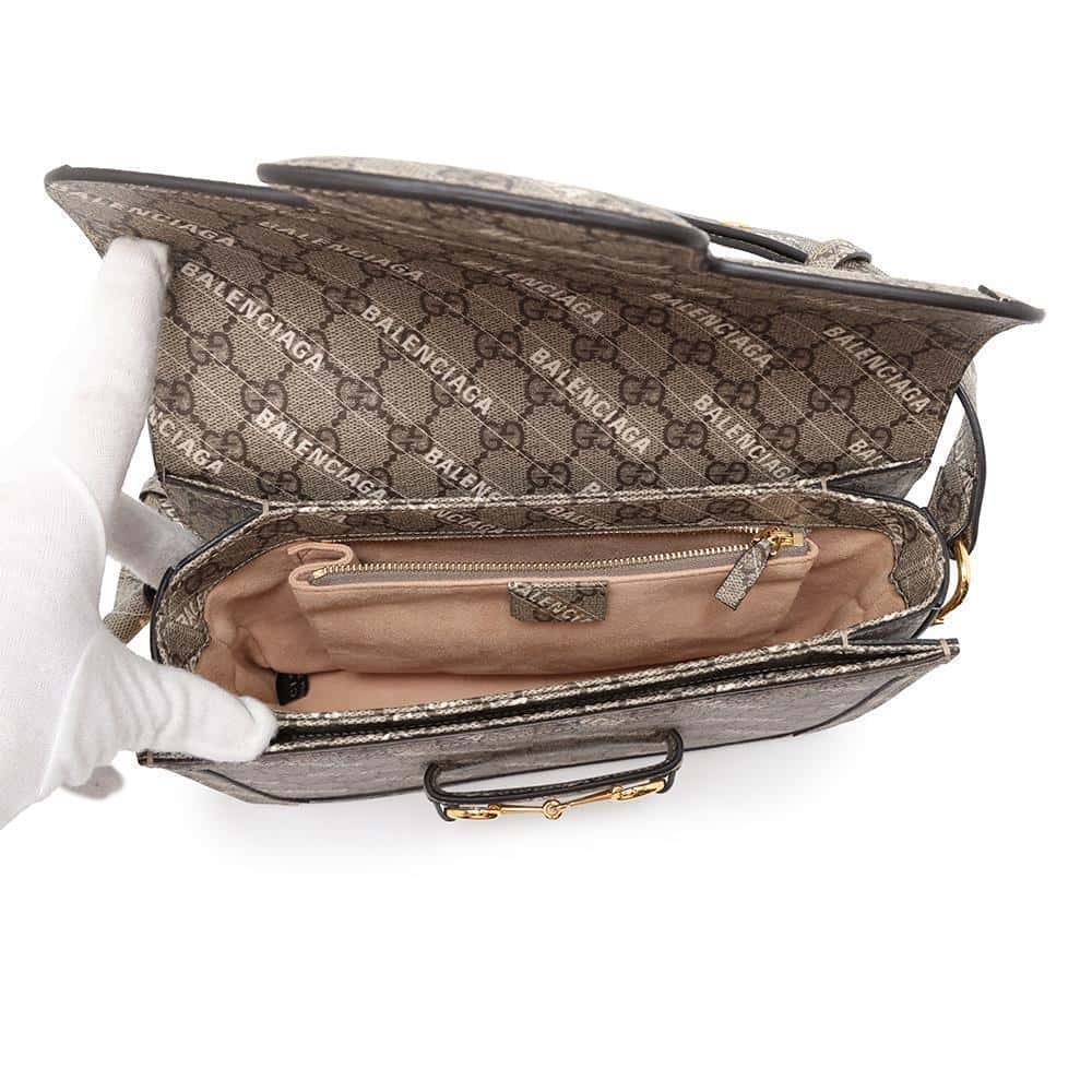 GUCCI BALENCIAGACollaboration Horsebit1955 Shoulder Bag Beige 602204 GG SupremeCanvas
