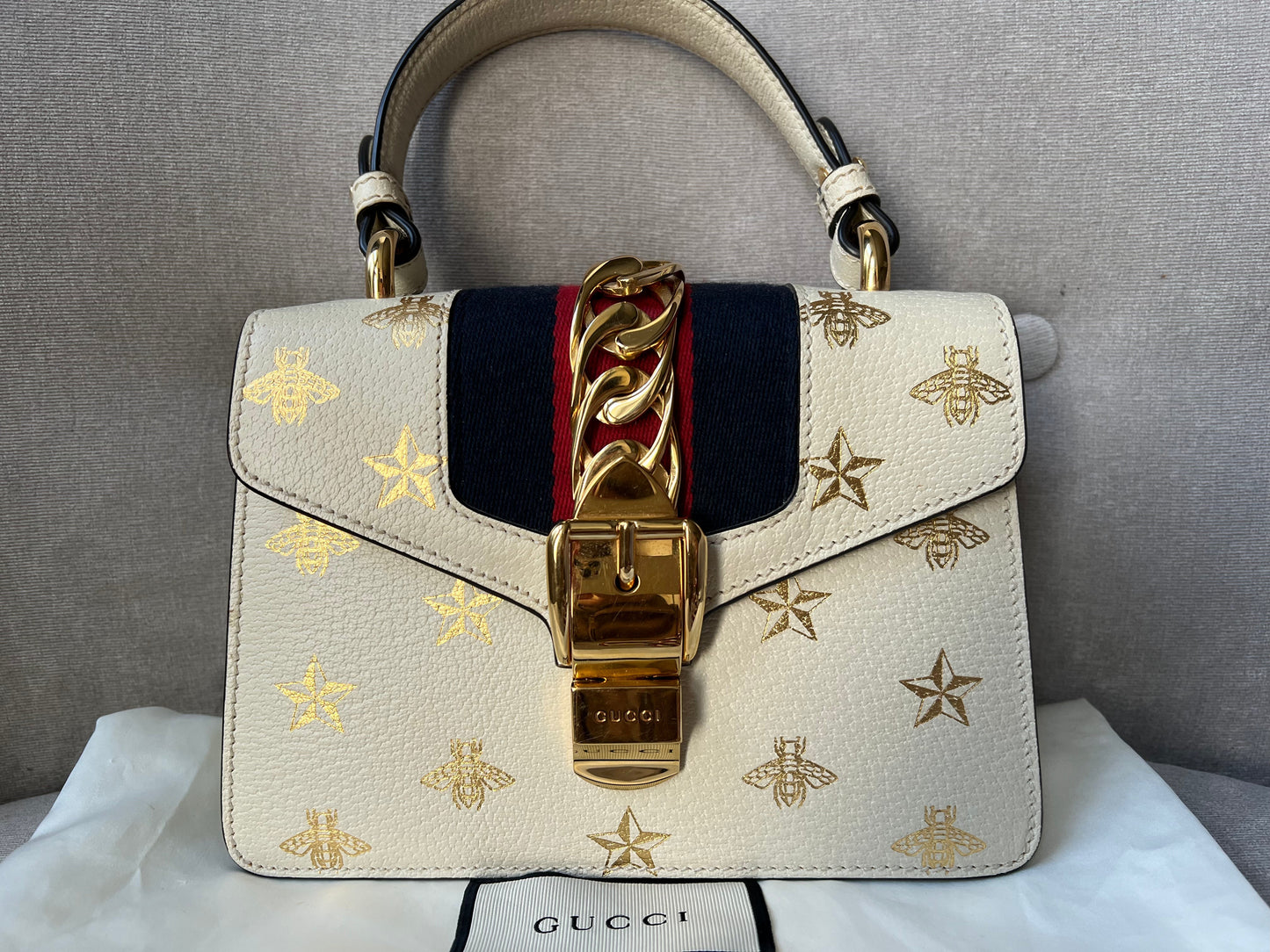 Gucci White Bee Star Sylvie Mini Bag (RRP £1,890)