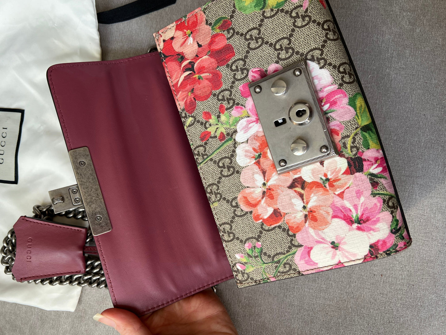 Gucci Small Padlock Blooms GG Supreme Bag