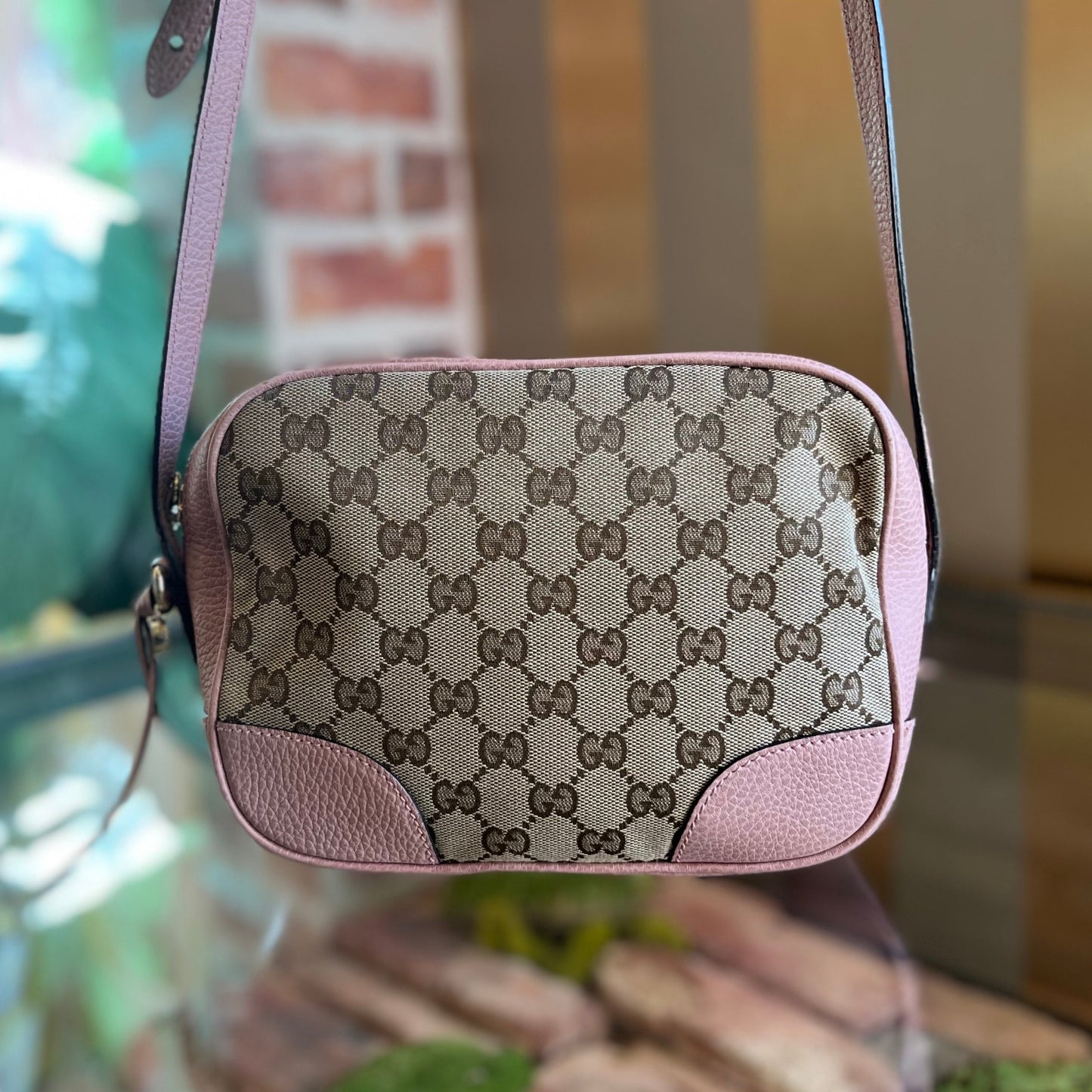 GUCCI Bree Pink GG Monogram Canvas Crossbody Bag TS3918