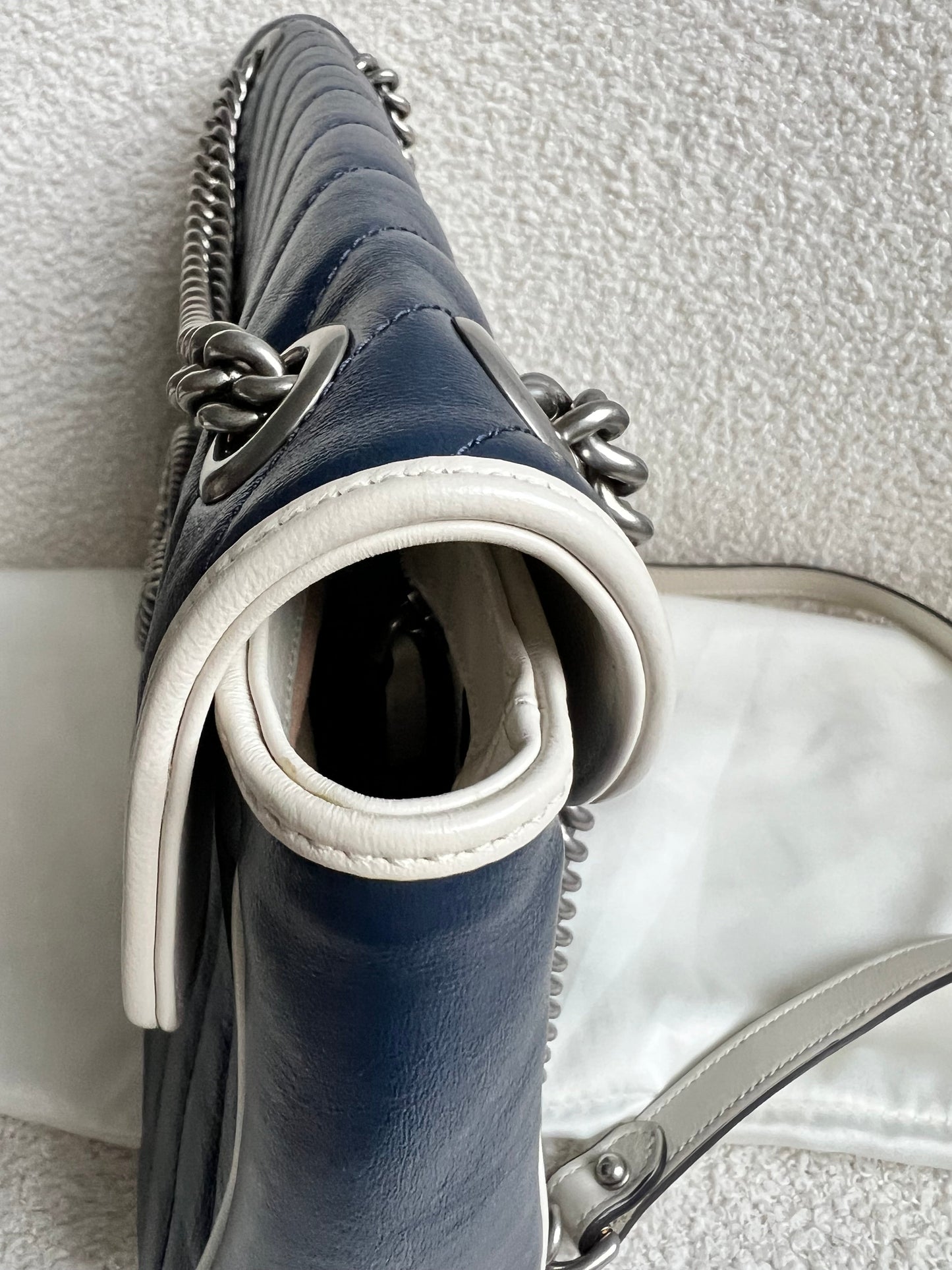 Gucci GG Navy and White Torchon Marmont Medium Shoulder Bag (RRP £2000)