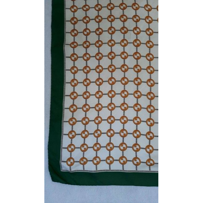 Gucci Green Gold Brown G Logo Print Silk Scarf