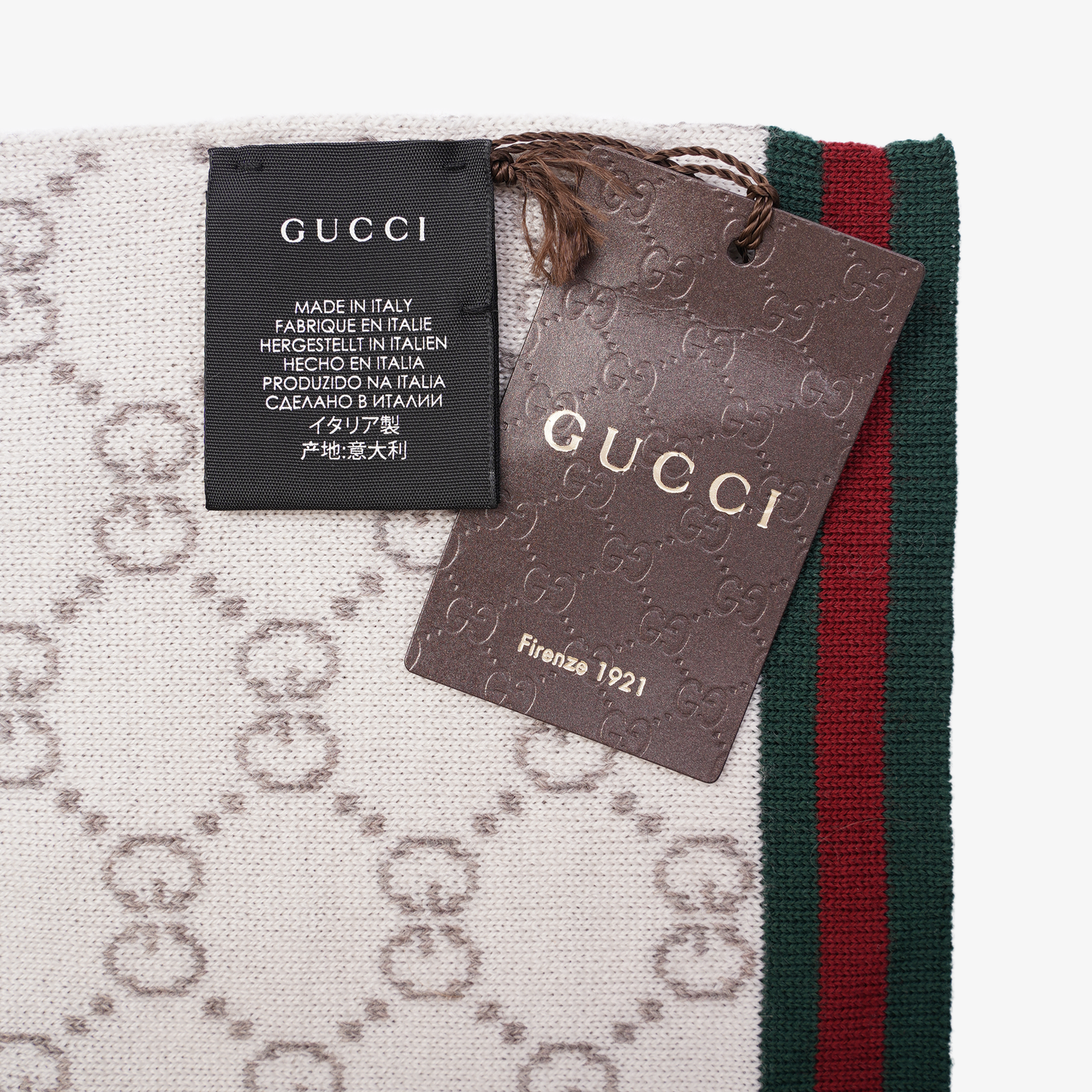 Gucci Womens GG Scarf Grey / White 23x180cm