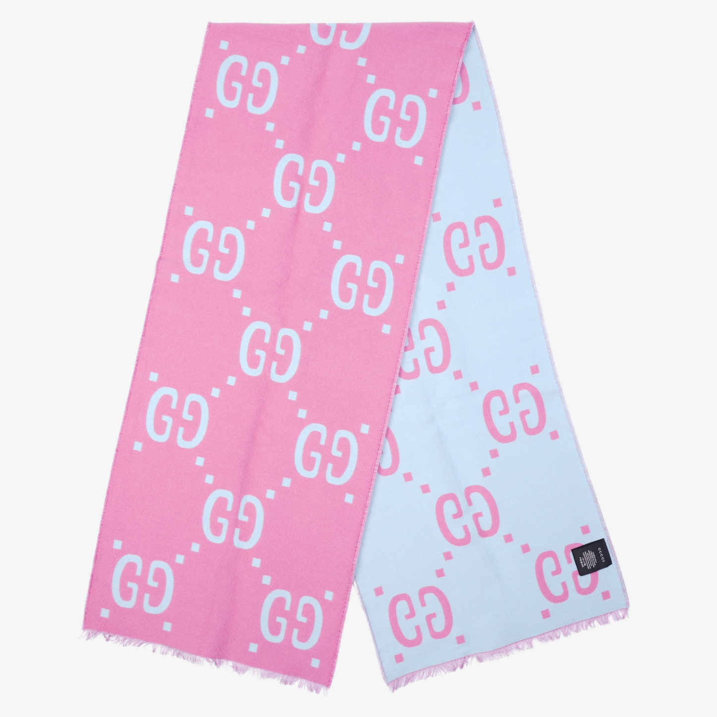 Gucci Womens GG Scarf Baby Blue / Pink 35x190cm