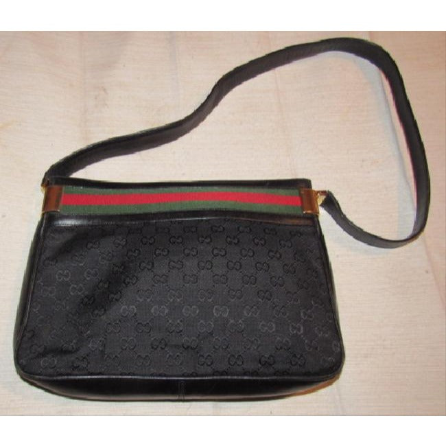 Gucci W Guccissima Canvasleather Sherry Stripe Top Black G Printred And Green Canvas Leather Shoulde