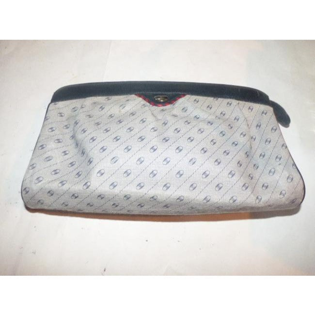 Gucci Anniversary Leather Coated Blue Link Printed Navy Leather Coated Canvas Clutch