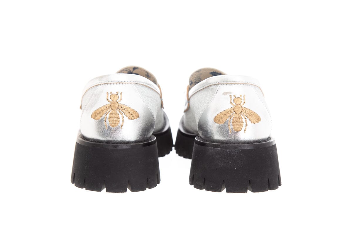 Gucci Silver Glitter Horsebit Platform Loafers SZ 39