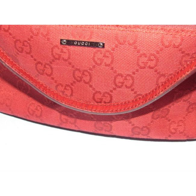 Gucci Pouchette Red Large G Logo Print Canvas And Leather Hobo Bag