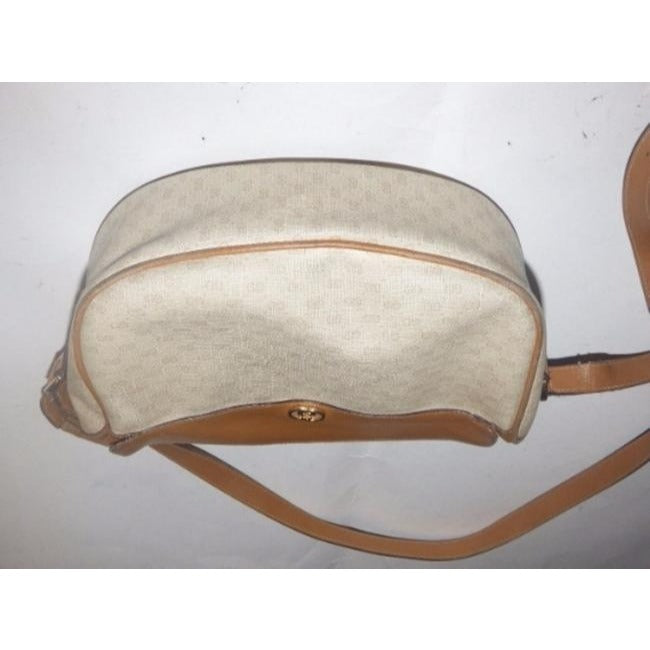 Gucci Vintage Camel Small G Logo Print On Ivory Coated Canvas And Camel Leather