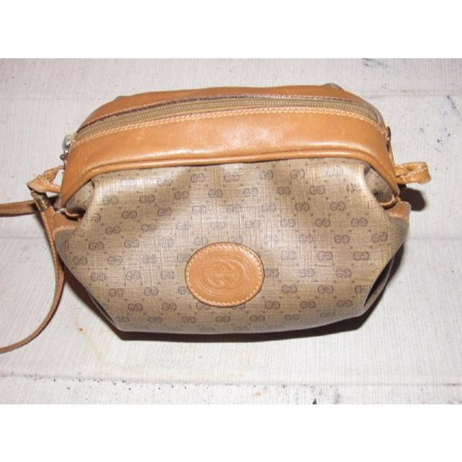 Gucci Vintage Bagsdesigner Purses Dark Brown Small G Logo Print On Lighter Brown Coated Canvascamel