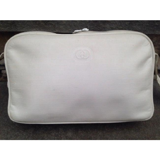Gucci Vintage Pursesdesigner Purses White Canvas With Small G Logo And Leather Coated Shoulder Bag