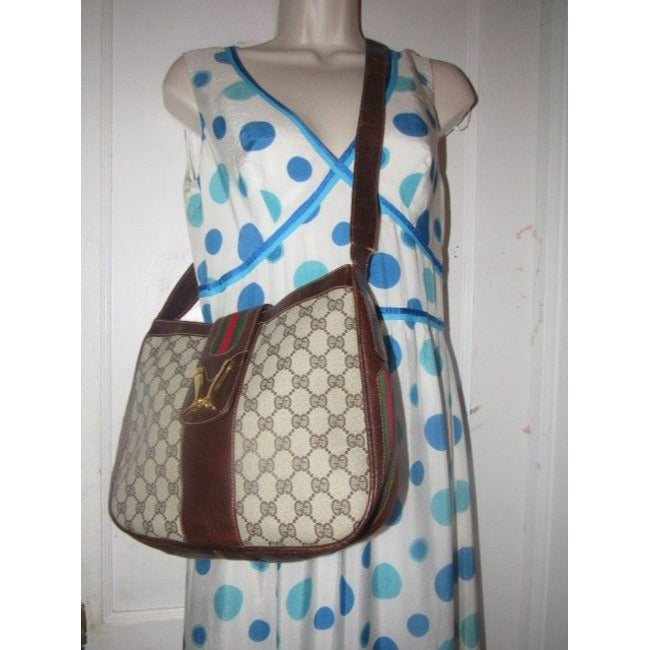 Gucci Vintage Pursesdesigner Purses Brown Leather And Large G Logo Print Coated Canvas With Redgreen