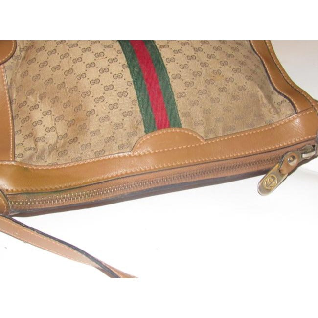Gucci Vintage Pursesdesigner Purses Brown Small G Logo Print Fabric And Camel Leather With Redgreen