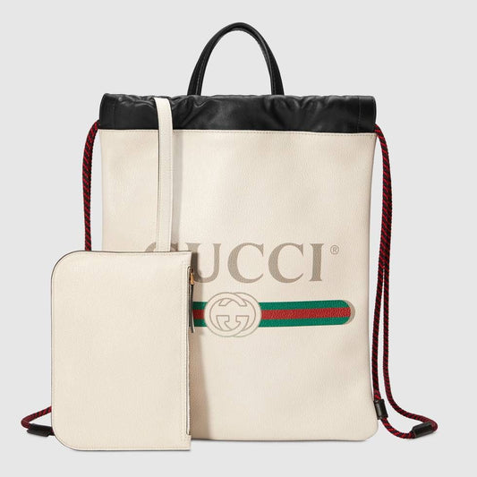 Gucci Logo-Print Drawstring Backpack in White