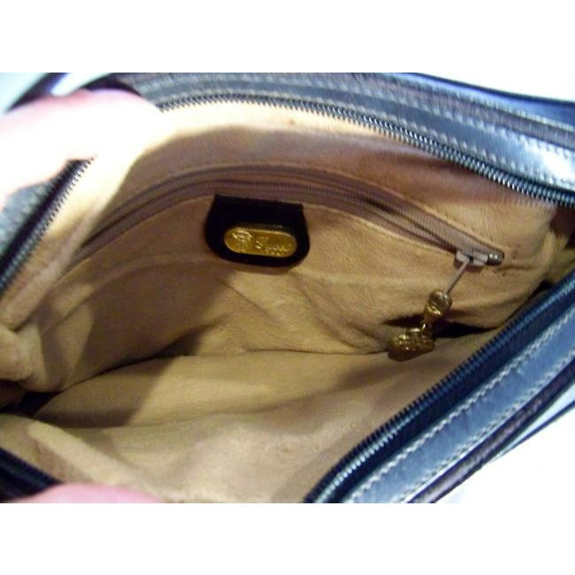 Gucci Vintage Black Canvas With Small G Logo Print And Black Leather