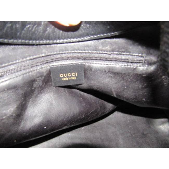 Gucci Vintage Pursesdesigner Purses Black Leather With V Top And Bamboo Handle Hobo Bag