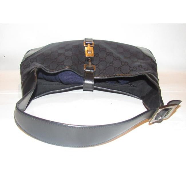 Gucci Jackie Guccissima Black Charcoal Gray G Print Leather Canvas Hobo Bag