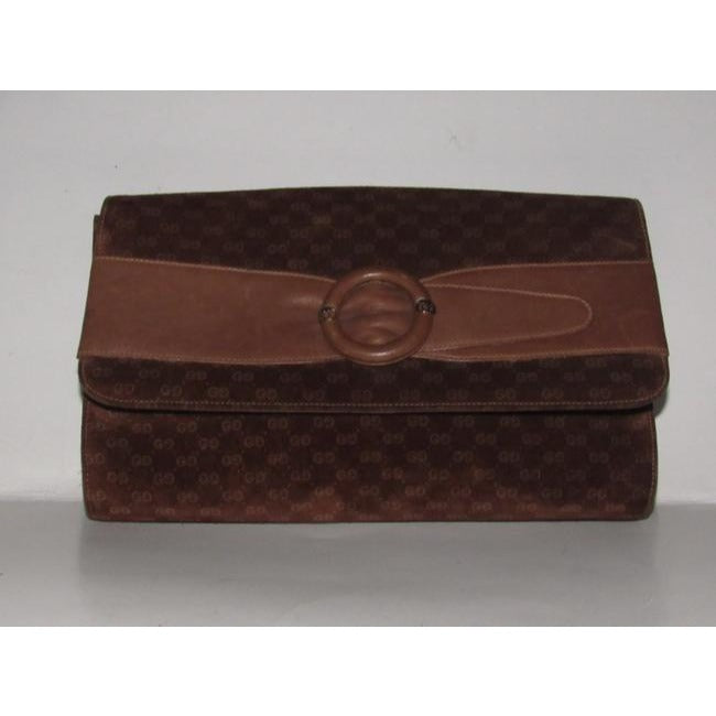 Gucci Vintage Brown Micro Guccissima Print Suede And Leather Clutch
