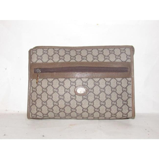 Gucci Webby Vintage Brown Coated Canvas With Plus Print & Brown Leather Clutch